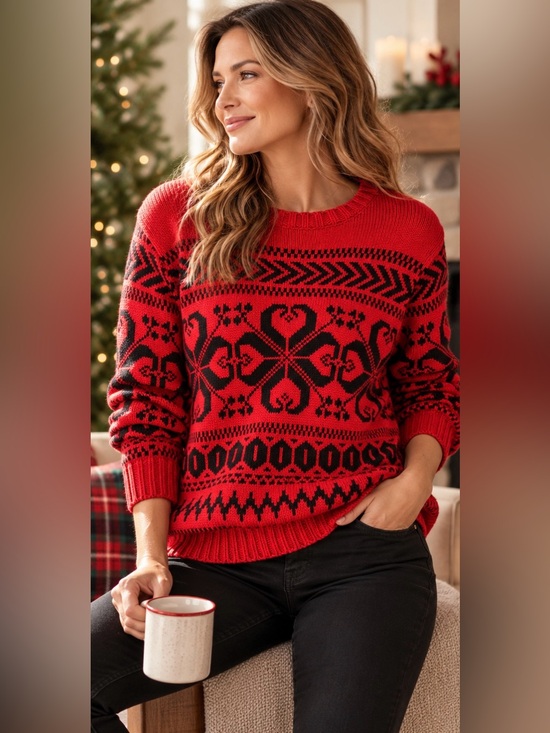 Lauren Ralph Lauren Sweaters - Lauren Ralph Lauren XL Red Black Fair Isle Sweater Wool Blend Holiday Nordic Pul